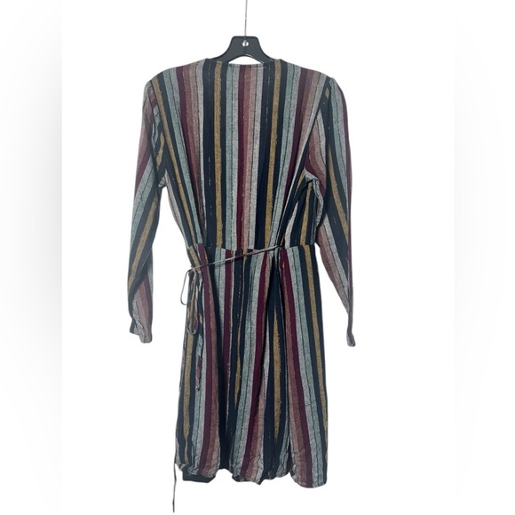 Rails Metallic Lola Varadero Long Sleeve Striped Metallic Wrap Dress Women Small - Picture 3 of 5